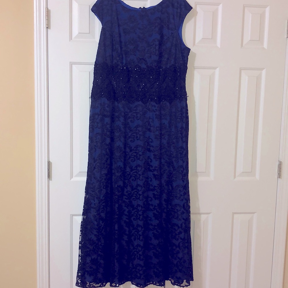Ladies’ Evening Gown, Royal Blue with Black Lace